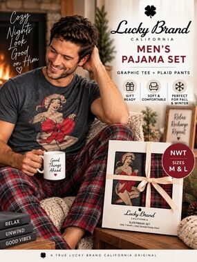 NWT Lucky Brand Men’s Pajama Set Flannel Pants Graphic Tee